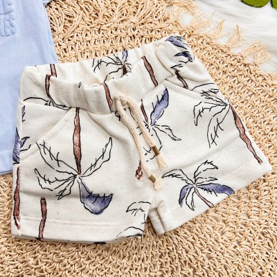 Conj. Camiseta Follow The Waves e Bermuda em Linho Coqueiros Coloridos - Azul Claro